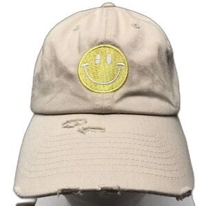 Kbethos Vintage Smiley Face Hat Cap Distressed Beige Girl Tribe Strapback